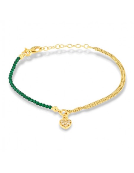 Bracciale Argento Dorato Sfere Verdi Cuore Zirconi [fbabf2d9]