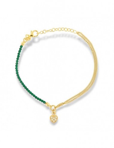 Bracciale Argento Dorato Sfere Verdi Cuore Zirconi [4cb633dd]