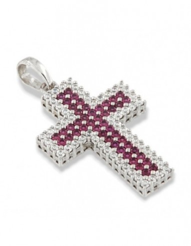 Ciondolo Argento Rodiato Croce Zirconi Fucsia Bianchi [f4b243ce]