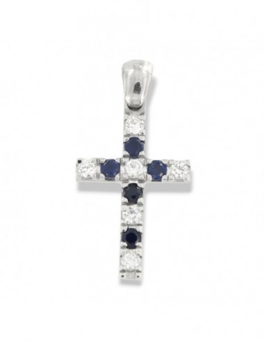 Ciondolo Argento Rodiato Crodce Zirconi Blu Bianchi [88756220]