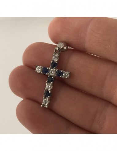 Ciondolo Argento Rodiato Crodce Zirconi Blu Bianchi [d4cc643e]