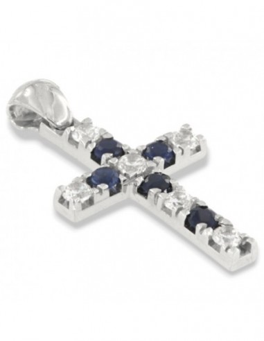 Ciondolo Argento Rodiato Crodce Zirconi Blu Bianchi [63d1a53a]