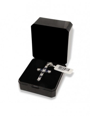 Ciondolo Argento Rodiato Crodce Zirconi Blu Bianchi [d19c2320]