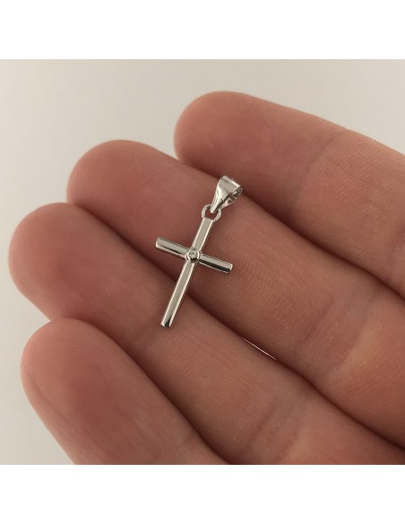 Ciondolo Argento Rodiato Croce Zircone Centrale [78313b02]