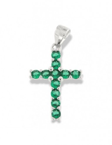 Ciondolo Argento Rodiato Croce Zirconi Verdi [d9d6164d]