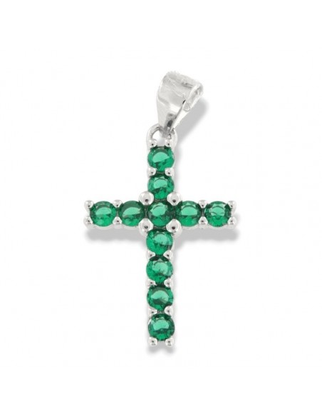 Ciondolo Argento Rodiato Croce Zirconi Verdi [d9d6164d]