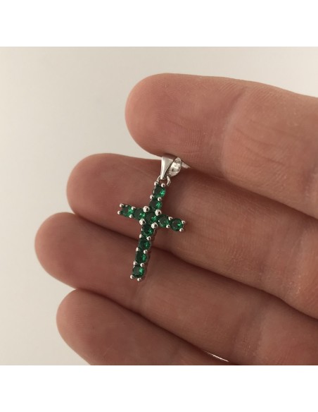 Ciondolo Argento Rodiato Croce Zirconi Verdi [a25e1512]