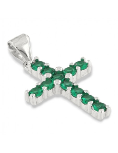 Ciondolo Argento Rodiato Croce Zirconi Verdi [1543d416]