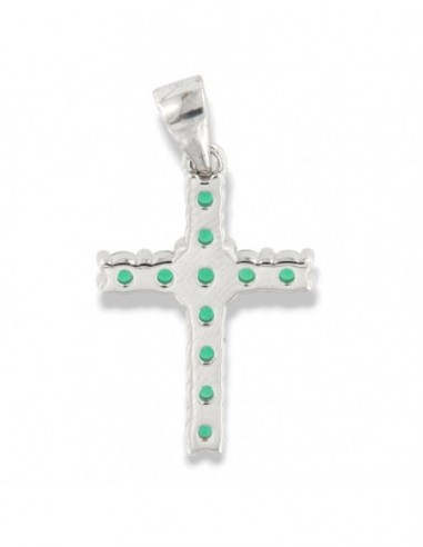 Ciondolo Argento Rodiato Croce Zirconi Verdi [10139308]