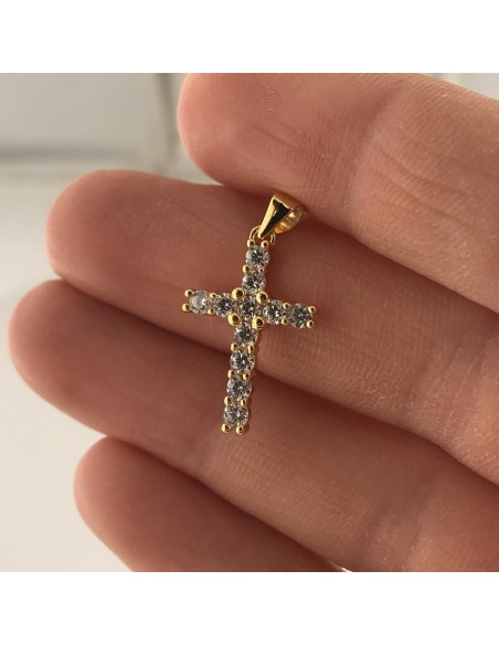 Ciondolo Argento Dorato Croce Zirconi Bianchi [9463611f]