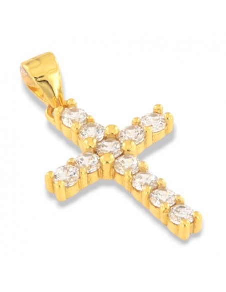 Ciondolo Argento Dorato Croce Zirconi Bianchi [237ea01b]