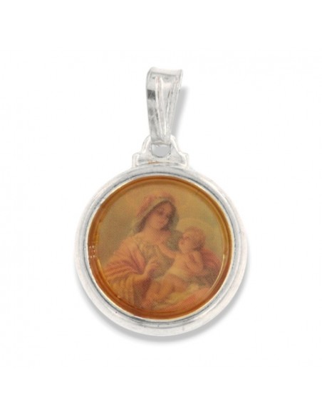 Ciondolo Argento Rodiato Madonna e Gesù Bambino [a056005e]