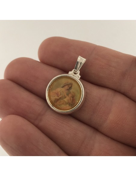 Ciondolo Argento Rodiato Madonna e Gesù Bambino [a00c41a6]