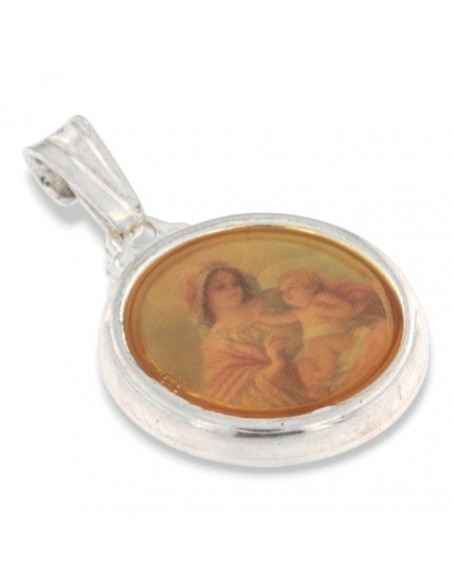 Ciondolo Argento Rodiato Madonna e Gesù Bambino [171180a2]
