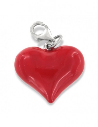 Ciondolo Argento Rodiato Cuore Rosso Smaltato Grande [b71e8f50]