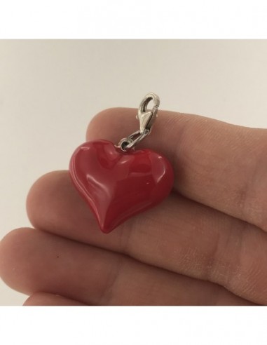 Ciondolo Argento Rodiato Cuore Rosso Smaltato Grande [07ad8bd0]