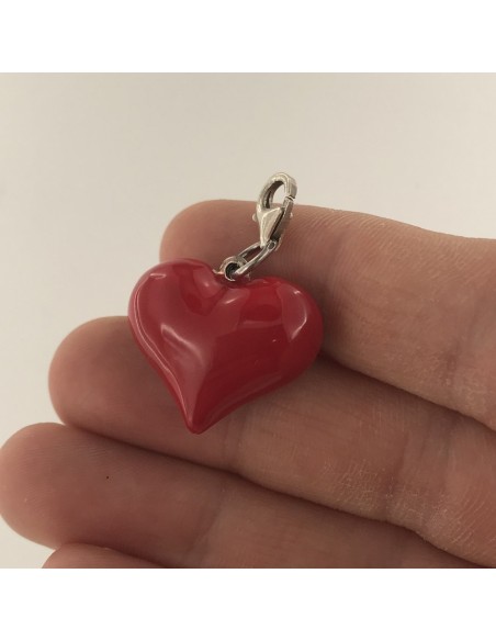 Ciondolo Argento Rodiato Cuore Rosso Smaltato Grande [07ad8bd0]