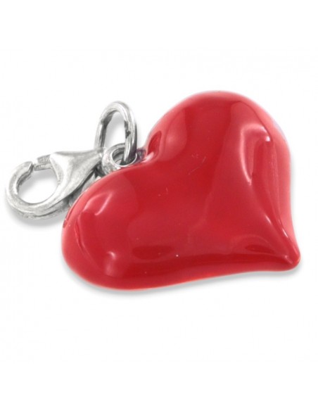 Ciondolo Argento Rodiato Cuore Rosso Smaltato Grande [b0b04ad4]