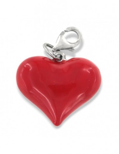 Ciondolo Argento Rodiato Cuore Rosso Smaltato Grande [b5e00dca]