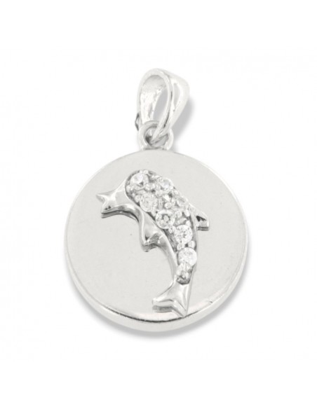 Ciondolo Argento Piastra Tonda Delfino Con Zirconi [2c9d15c0]