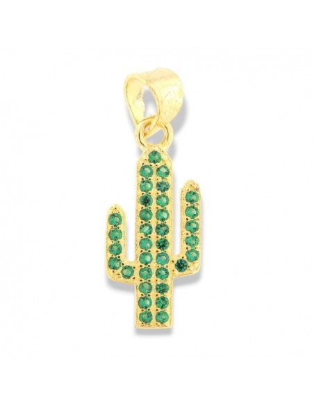 Ciondolo Argento Dorato Cactus Zirconi Verdi [05a0125e]