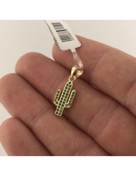 Ciondolo Argento Dorato Cactus Zirconi Verdi [beec7715]