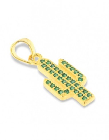 Ciondolo Argento Dorato Cactus Zirconi Verdi [09f1b611]