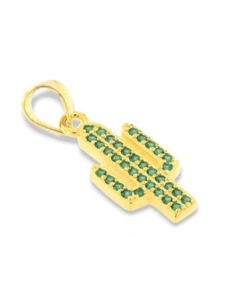 Ciondolo Argento Dorato Cactus Zirconi Verdi [09f1b611]