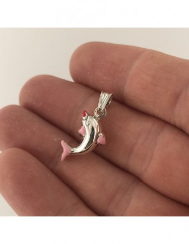 Ciondolo Argento Rodiato Delfino Smaltato Rosa e Rosso [89c46300]