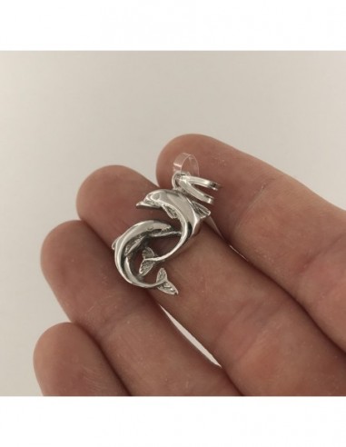 Ciondolo Argento Rodiato Coppia Delfini [fdb90ef2]