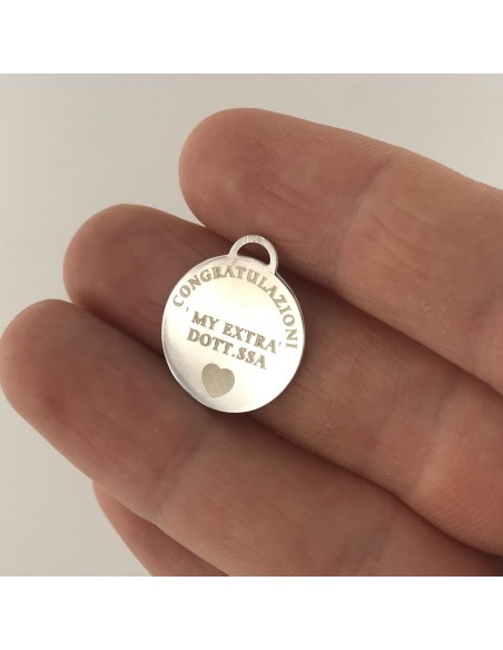 Ciondolo Argento Rodiato Piastra Tonda Incisa [1972d513]