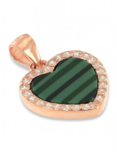 Ciondolo Argento Rodiato Cuore Malachite Verde [6c05babf]