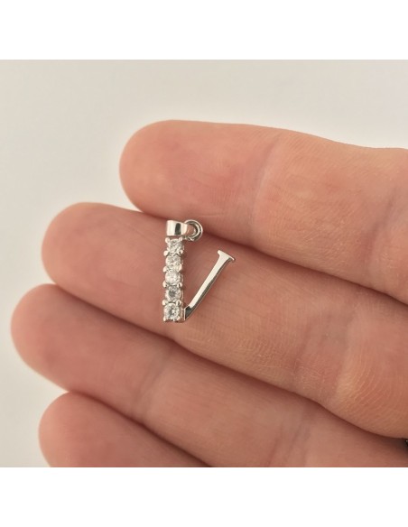 Ciondolo Argento Rodiato Iniziale Lettera V [bb22a273]