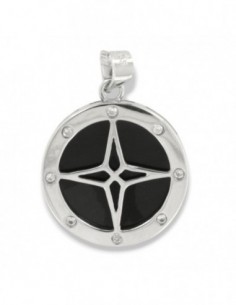 Ciondolo Argento Rodiato Rosa Dei Venti Nera Con Zirconi Sul Bordo [b783afc6]
