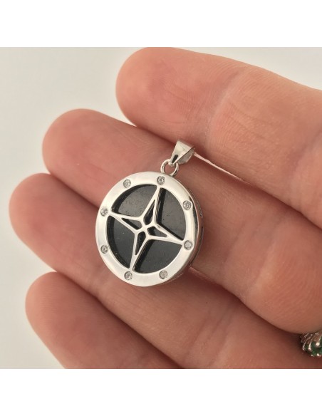 Ciondolo Argento Rodiato Rosa Dei Venti Nera Con Zirconi Sul Bordo [cae7a3a2]