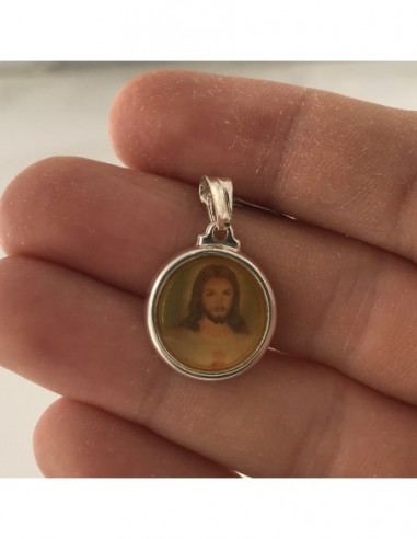 Ciondolo Argento Rodiato FotoMedaglia Gesù 22 [49645782]