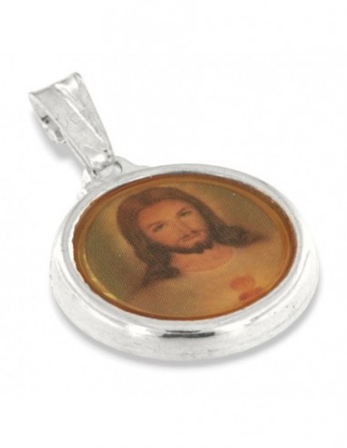 Ciondolo Argento Rodiato FotoMedaglia Gesù 22 [fe799686]