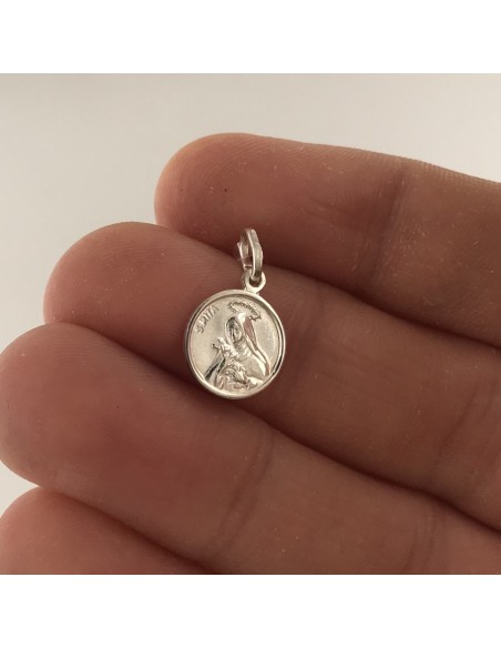 Ciondolo Argento Rodiato Piastra Tonda Santa Rita [ef992cd9]