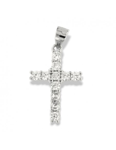 Ciondolo Argento Rodiato Croce Zirconi Bianchi [4b4ff72d]