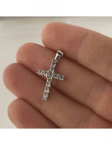 Ciondolo Argento Rodiato Croce Zirconi Bianchi [063f0a2b]