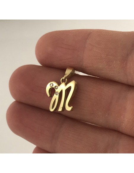 Ciondolo Oro GIallo Lettera M Con Zirconi Bianchi [a46480b2]