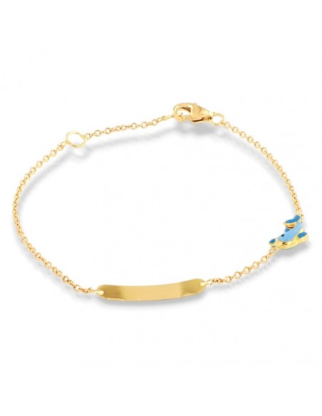 Bracciale Oro Giallo Piastra Centrale Delfino Blu [eb0cd44d]