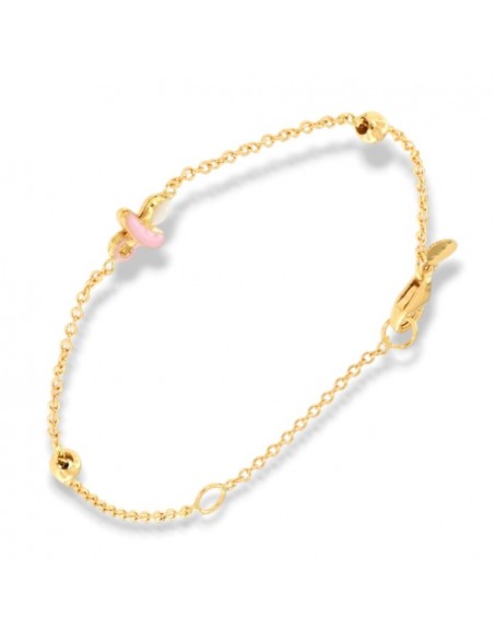 Bracciale Oro Giallo Neonato Ciondolo Ciuccio Rosa [27b33dec]
