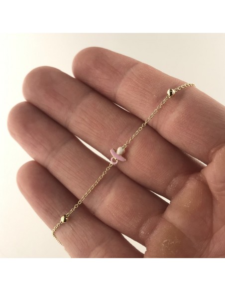 Bracciale Oro Giallo Neonato Ciondolo Ciuccio Rosa [410cb5b4]