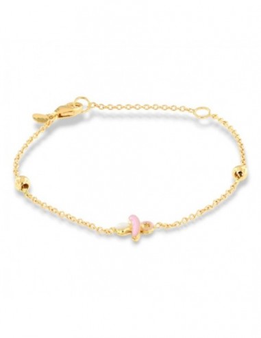 Bracciale Oro Giallo Neonato Ciondolo Ciuccio Rosa [f34133ae]