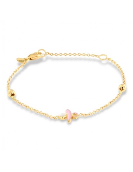 Bracciale Oro Giallo Neonato Ciondolo Ciuccio Rosa [f34133ae]
