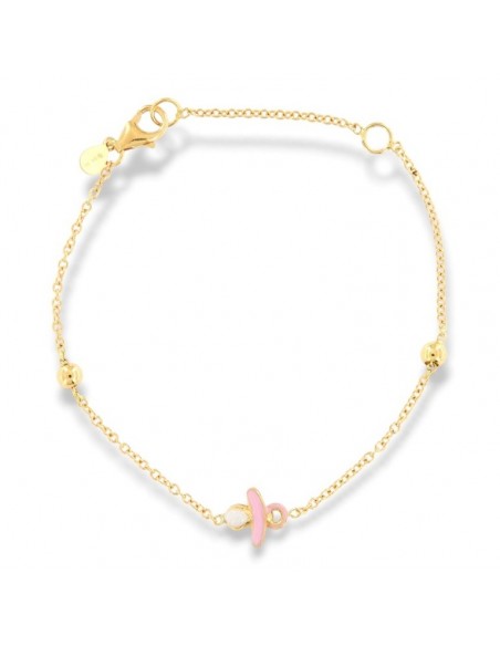 Bracciale Oro Giallo Neonato Ciondolo Ciuccio Rosa [445cf2aa]