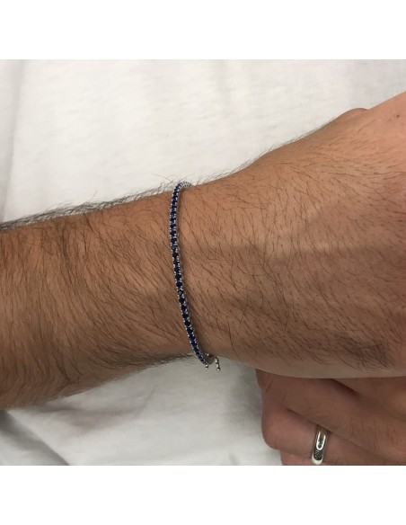 Bracciale Oro Bianco Tennis Zirconi Blu 2MM [3917dc5e]