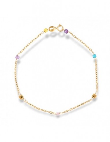 Bracciale Oro Giallo Catena Pepite Quadrate Colorate [7ed72b7a]