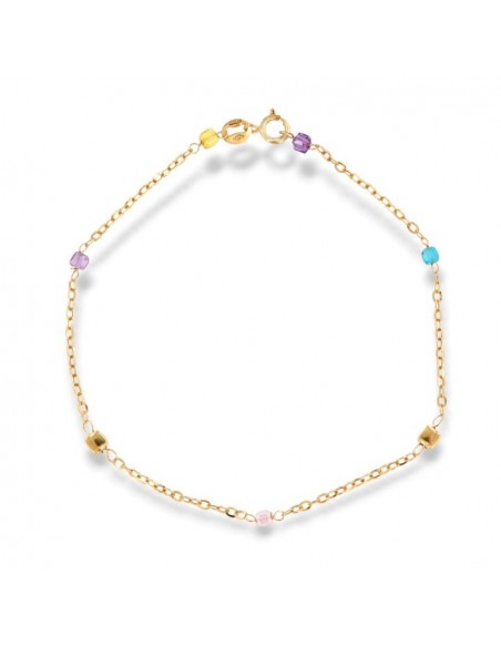 Bracciale Oro Giallo Catena Pepite Quadrate Colorate [7ed72b7a]